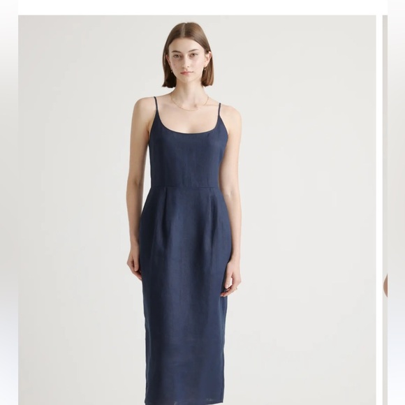 Quince 100% European Linen Scoop Neck Midi Dress, Large, EUC - Picture 1 of 4